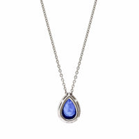 18K White Gold Pear Sapphire and Diamond Halo Pendant