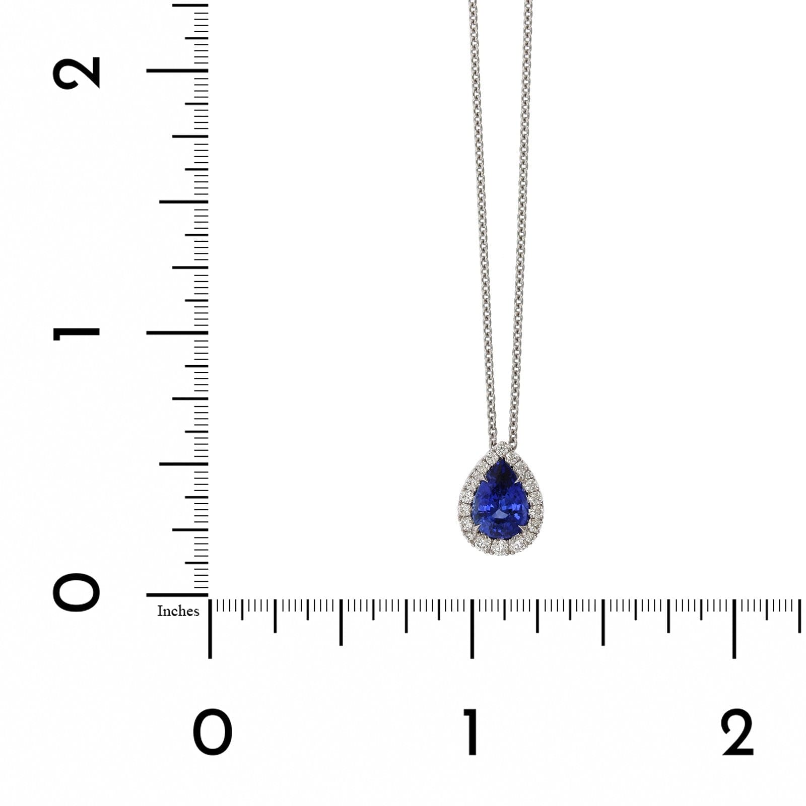18K White Gold Pear Sapphire and Diamond Halo Pendant