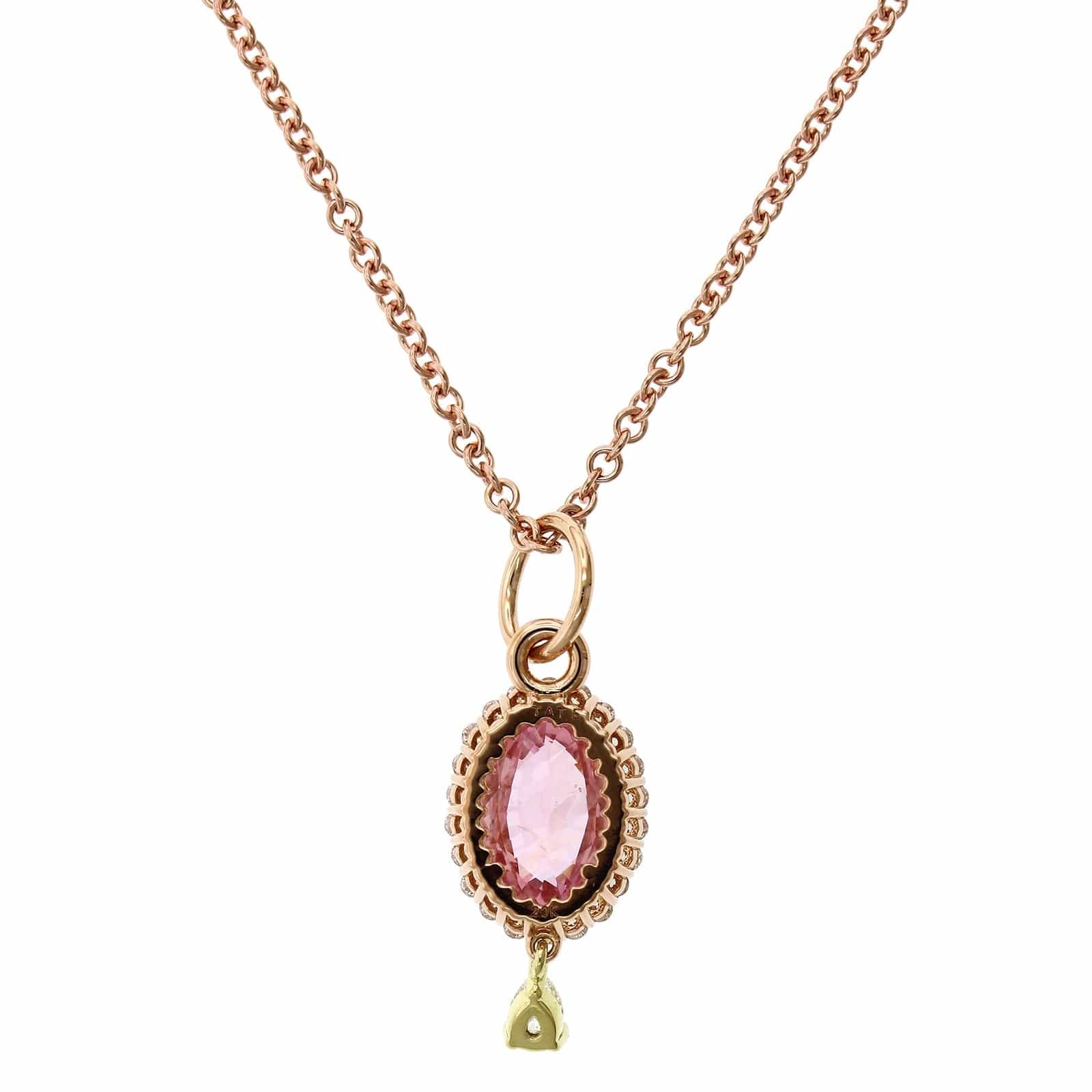 20K Rose Gold Oval Padparadscha Sapphire Diamond Pendant, 20k rose and 18k yellow gold, Long's Jewelers