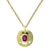 18K Yellow Gold Bezel Set Pink Sapphire Disc Pendant, 18k yellow gold, Long's Jewelers