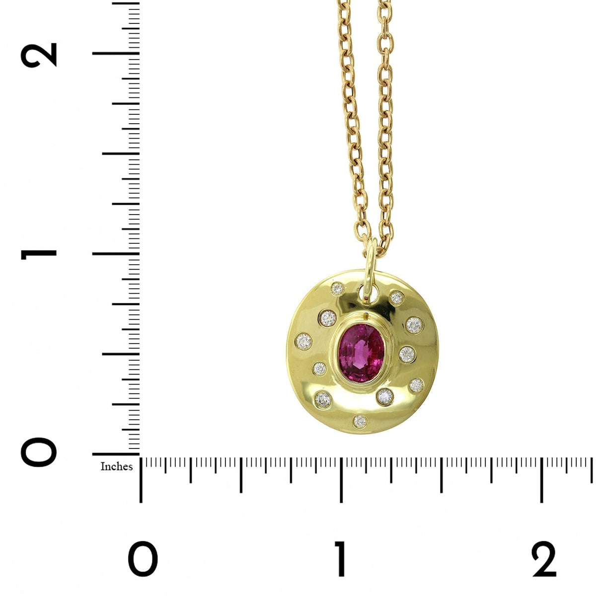 18K Yellow Gold Bezel Set Pink Sapphire Disc Pendant, 18k yellow gold, Long's Jewelers