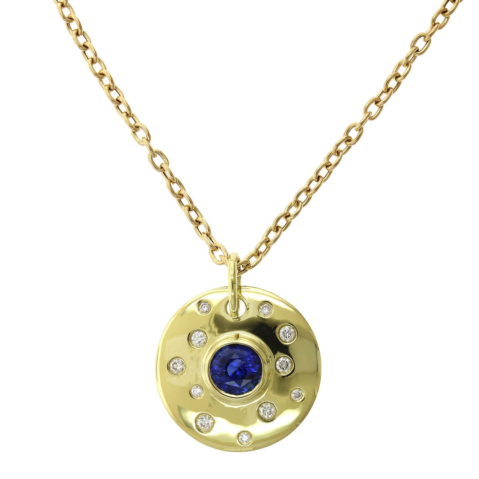 18K Yellow Gold Bezel Set Sapphire Disc Pendant, 18k yellow gold, Long's Jewelers