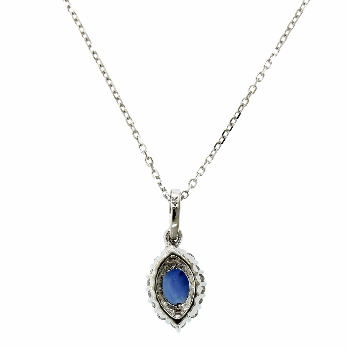14K White Gold Oval Cut Sapphire Diamond Halo Pendant