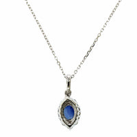 14K White Gold Oval Cut Sapphire Diamond Halo Pendant