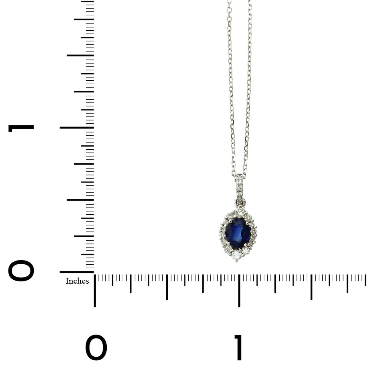14K White Gold Oval Cut Sapphire Diamond Halo Pendant