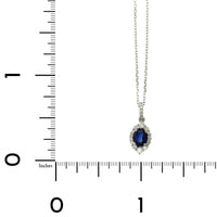 14K White Gold Oval Cut Sapphire Diamond Halo Pendant
