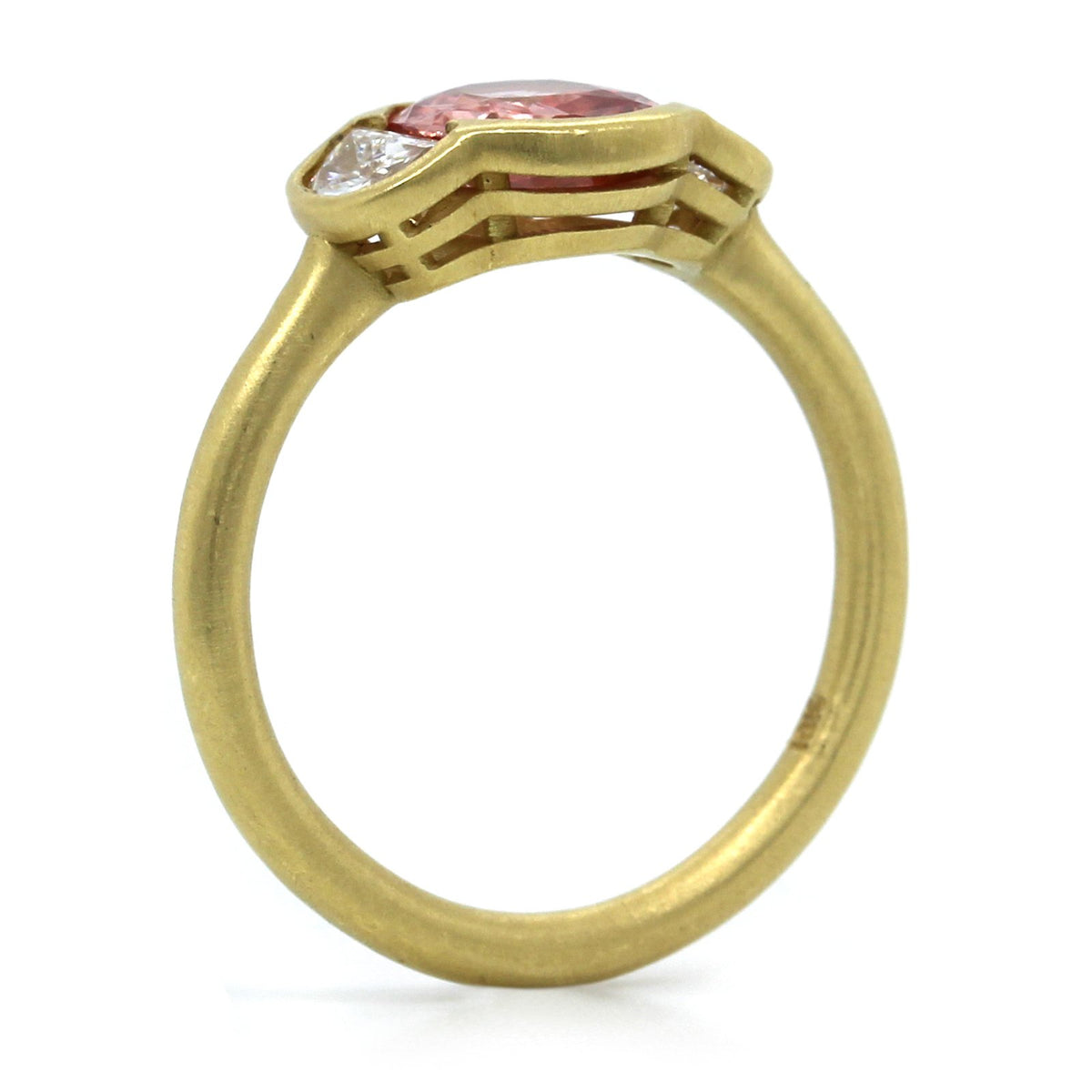18K Yellow Gold Padparadscha Sapphire Diamond Ring