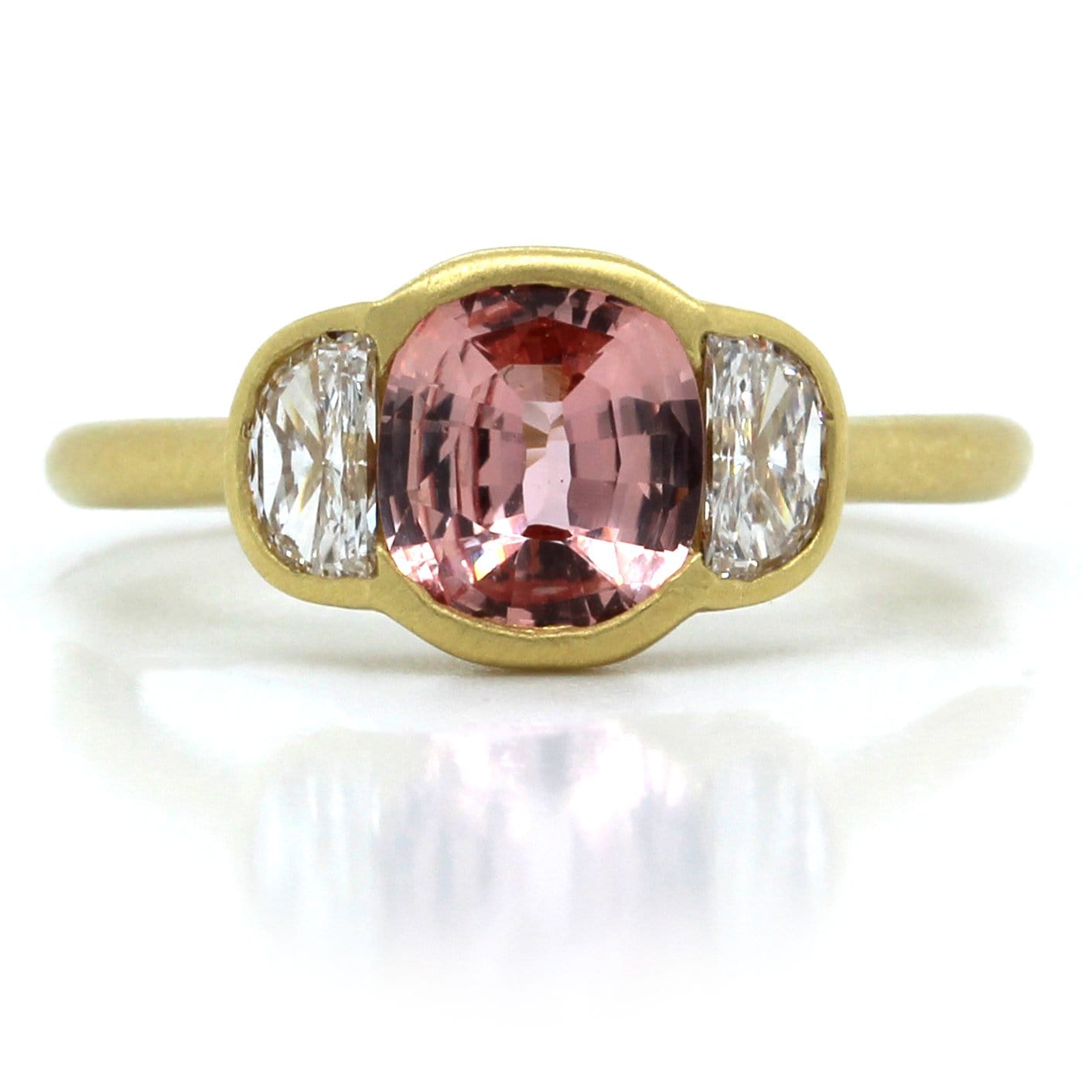 18K Yellow Gold Padparadscha Sapphire Diamond Ring