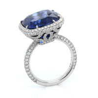 Platinum Cushion Cut Sapphire and Diamond Halo Ring