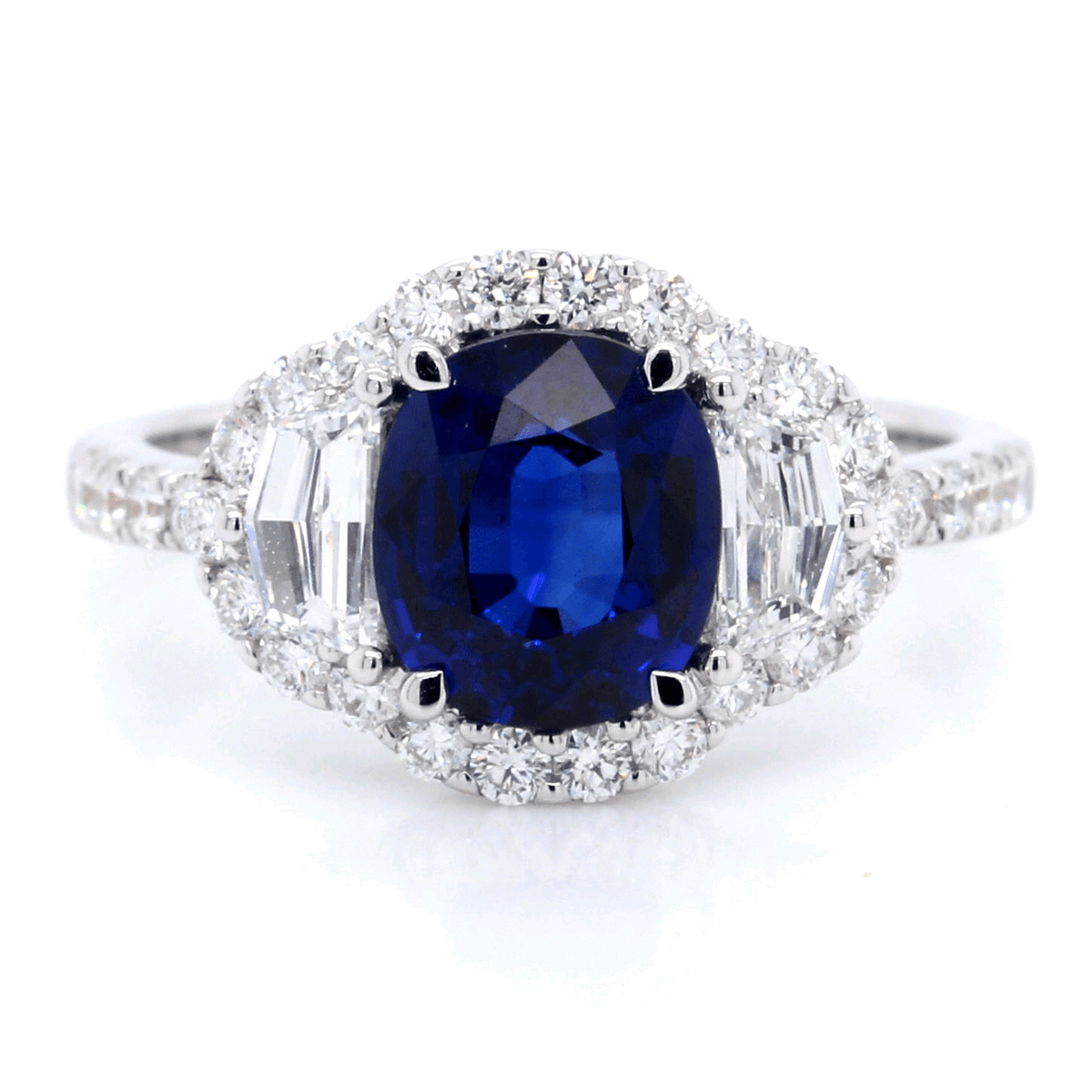 18K White Gold Cushion Sapphire and Diamond Ring