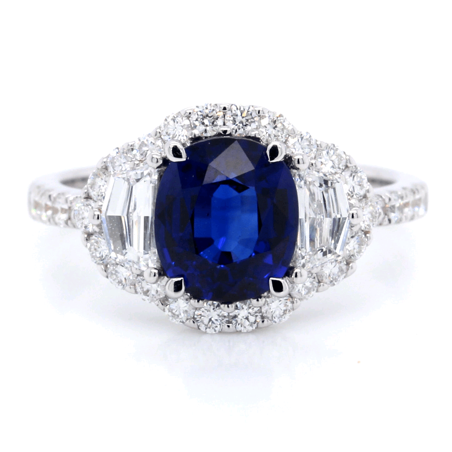 18K White Gold Cushion Sapphire and Diamond Ring