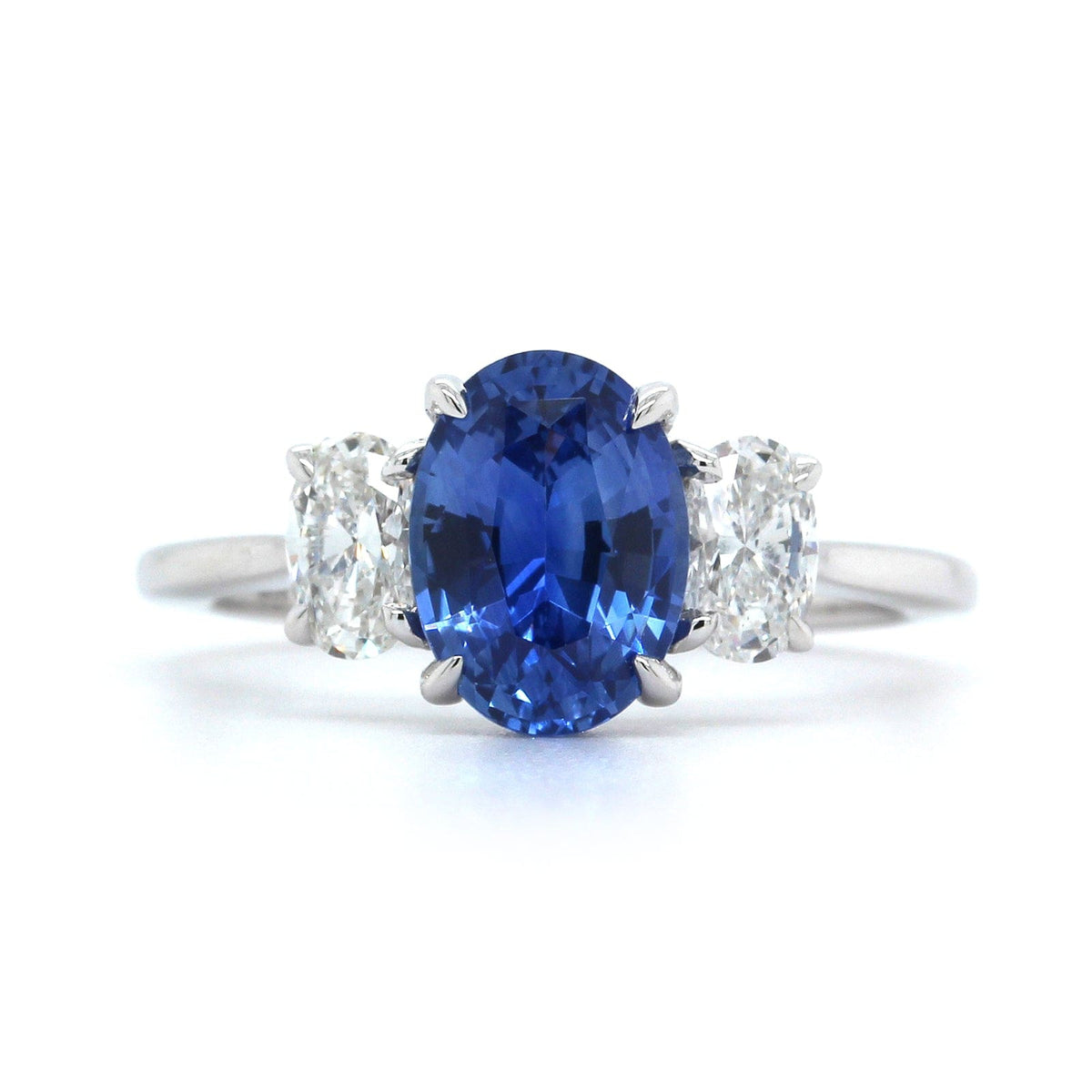 18K White Gold Three Stone Sapphire and Diamond Ring