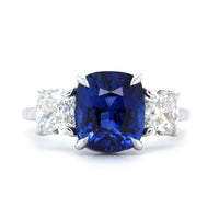 Platinum Cushion Sapphire and Diamond Ring