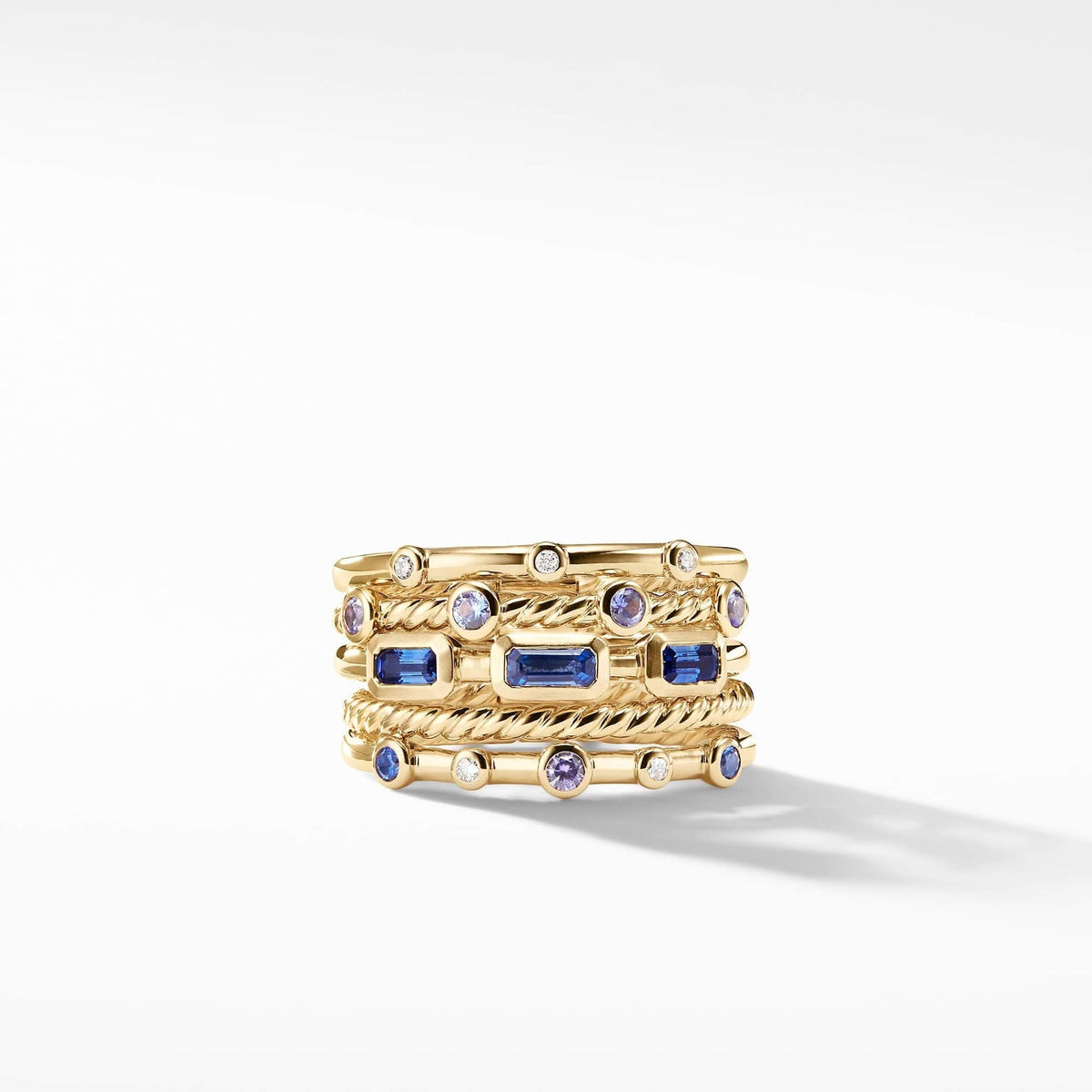 Novella Stack Ring in Light Blue Sapphire and Purple Sapphire with Diamonds
