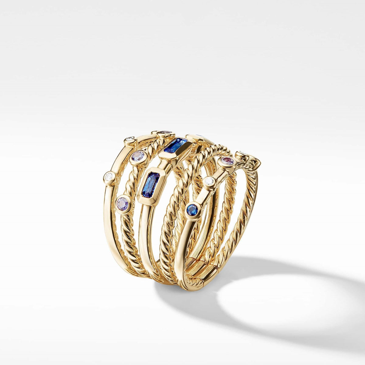 Novella Stack Ring in Light Blue Sapphire and Purple Sapphire with Diamonds