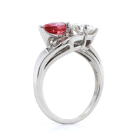 14K White Gold Pear Shaped Diamond and Padparadscha Ring