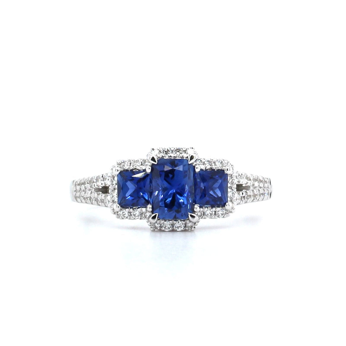 18K White Gold 3 Sapphire Diamond Ring