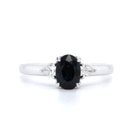 18K White Gold Three Stone Sapphire and Diamond Ring