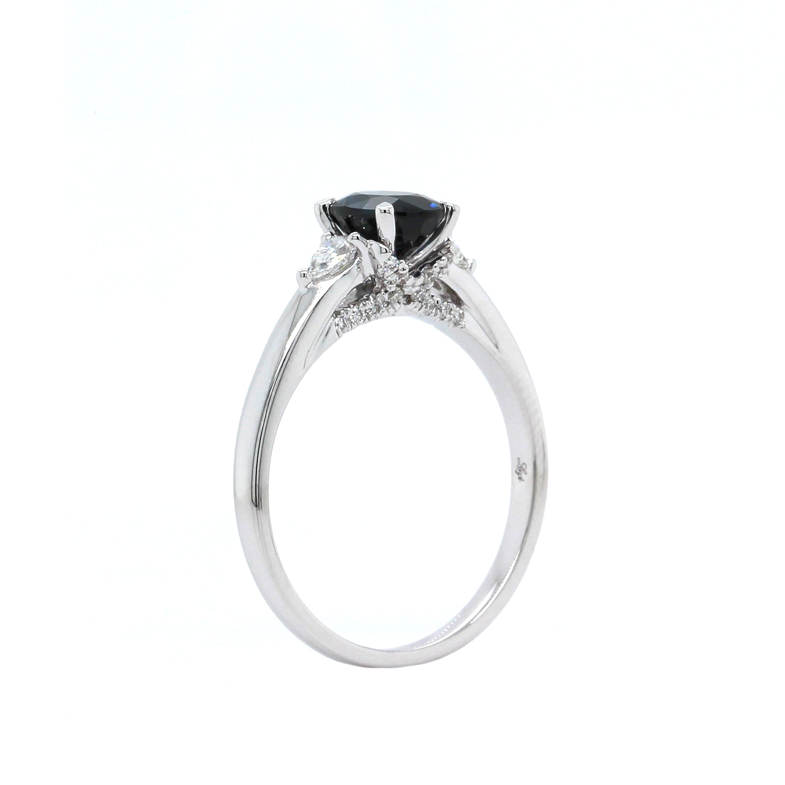 18K White Gold Three Stone Sapphire and Diamond Ring