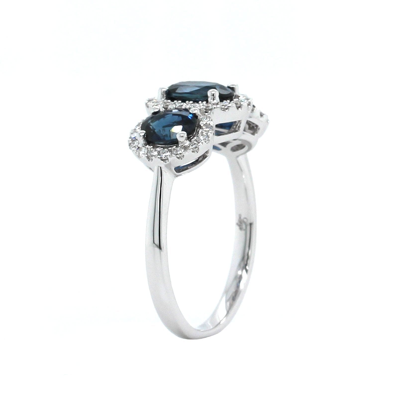 18K White Gold 3 Sapphire Diamond Halo Ring