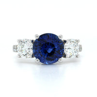 Platinum Round Sapphire Diamond 3 Stone Ring