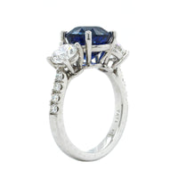 Platinum Round Sapphire Diamond 3 Stone Ring