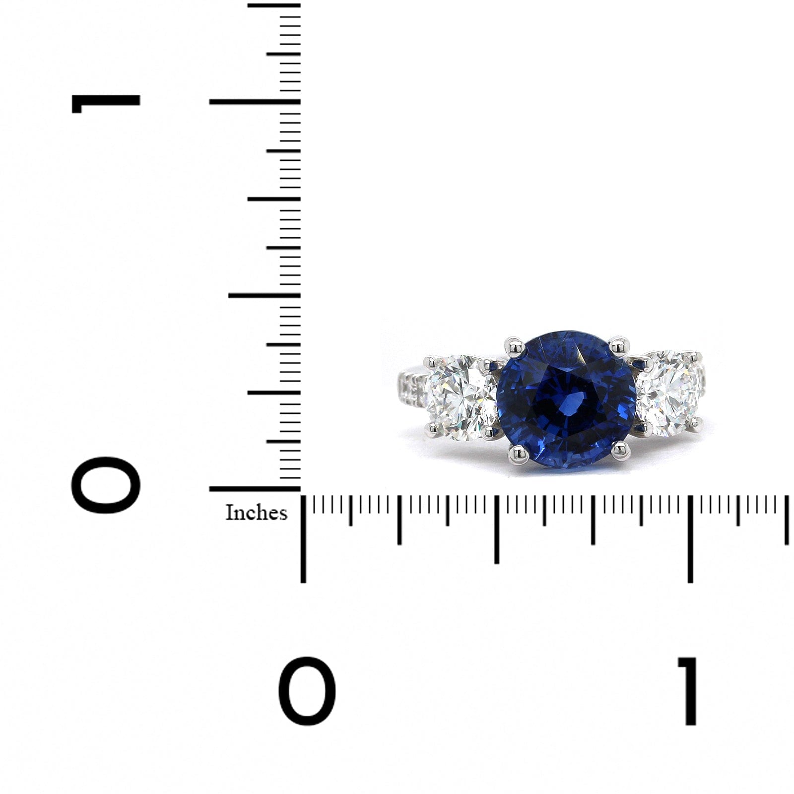 Platinum Round Sapphire Diamond 3 Stone Ring