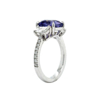 Platinum Radiant Purple Sapphire Diamond 3 Stone Ring