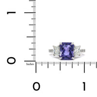 Platinum Radiant Purple Sapphire Diamond 3 Stone Ring