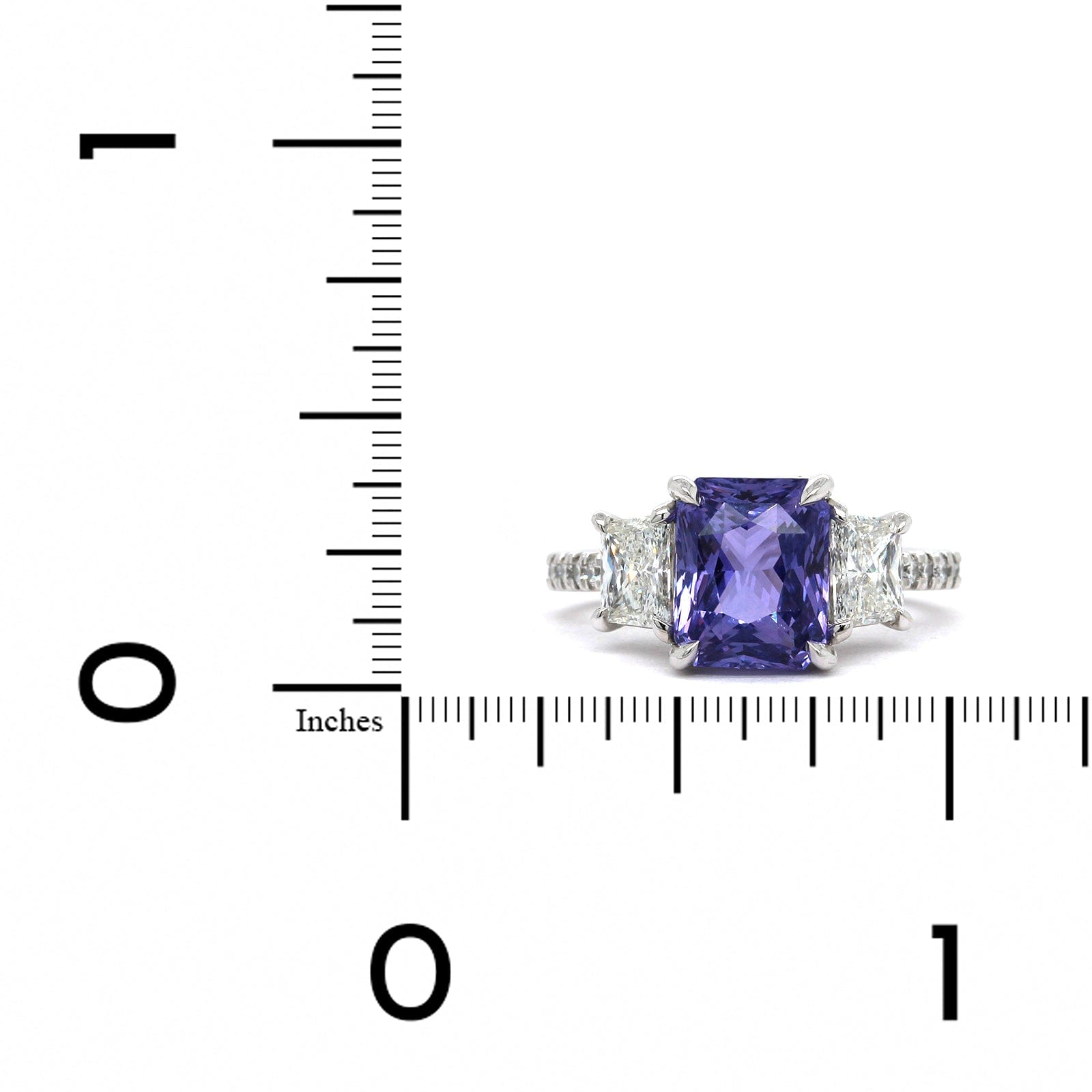 Platinum Radiant Purple Sapphire Diamond 3 Stone Ring