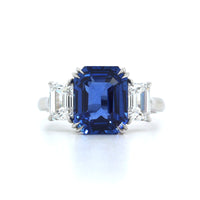 Platinum Emerald Cut Sapphire and Diamond Ring
