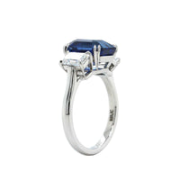 Platinum Emerald Cut Sapphire and Diamond 3 Stone Ring