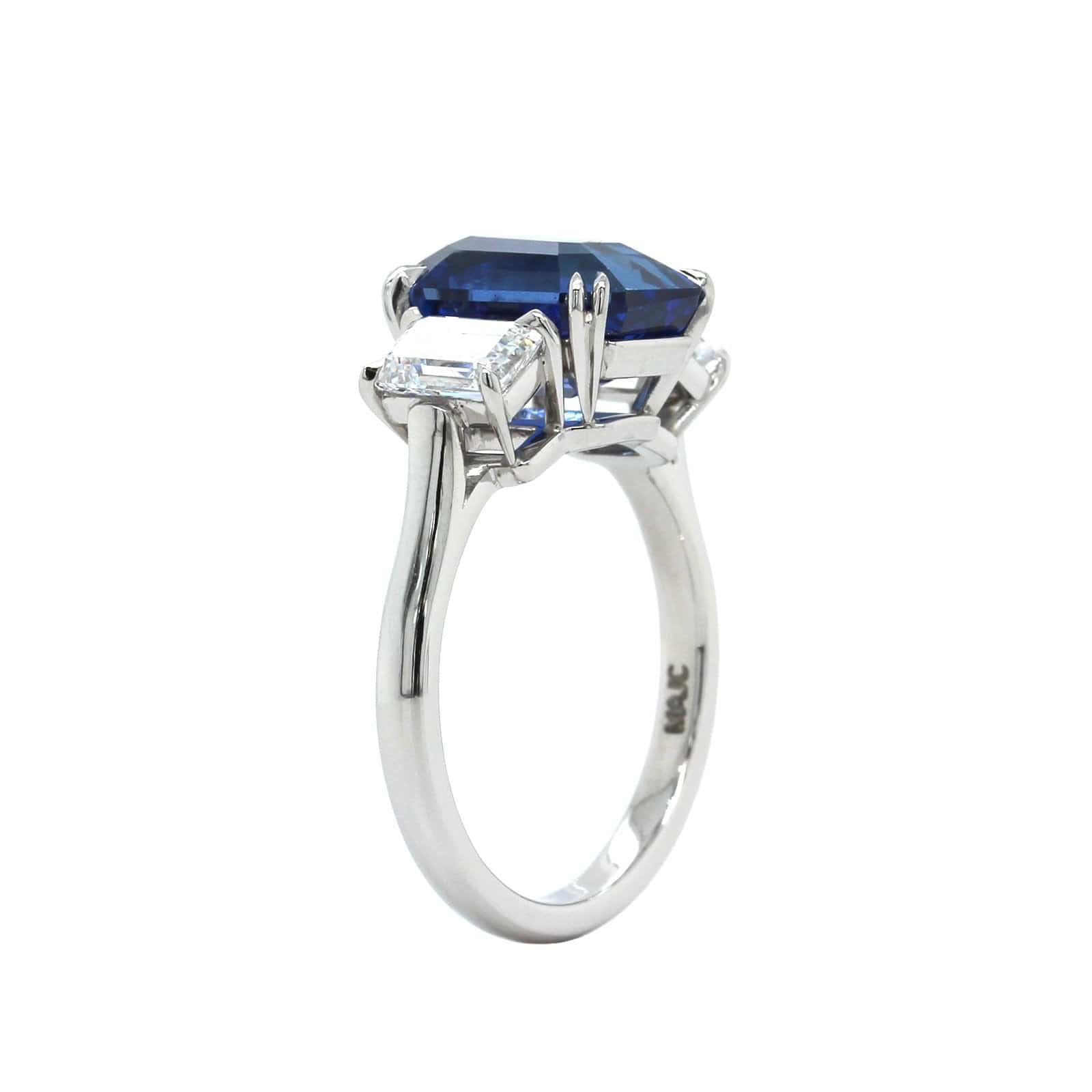 Platinum Emerald Cut Sapphire and Diamond 3 Stone Ring