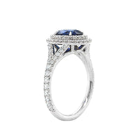 Platinum Oval Sapphire Double Diamond Halo Ring