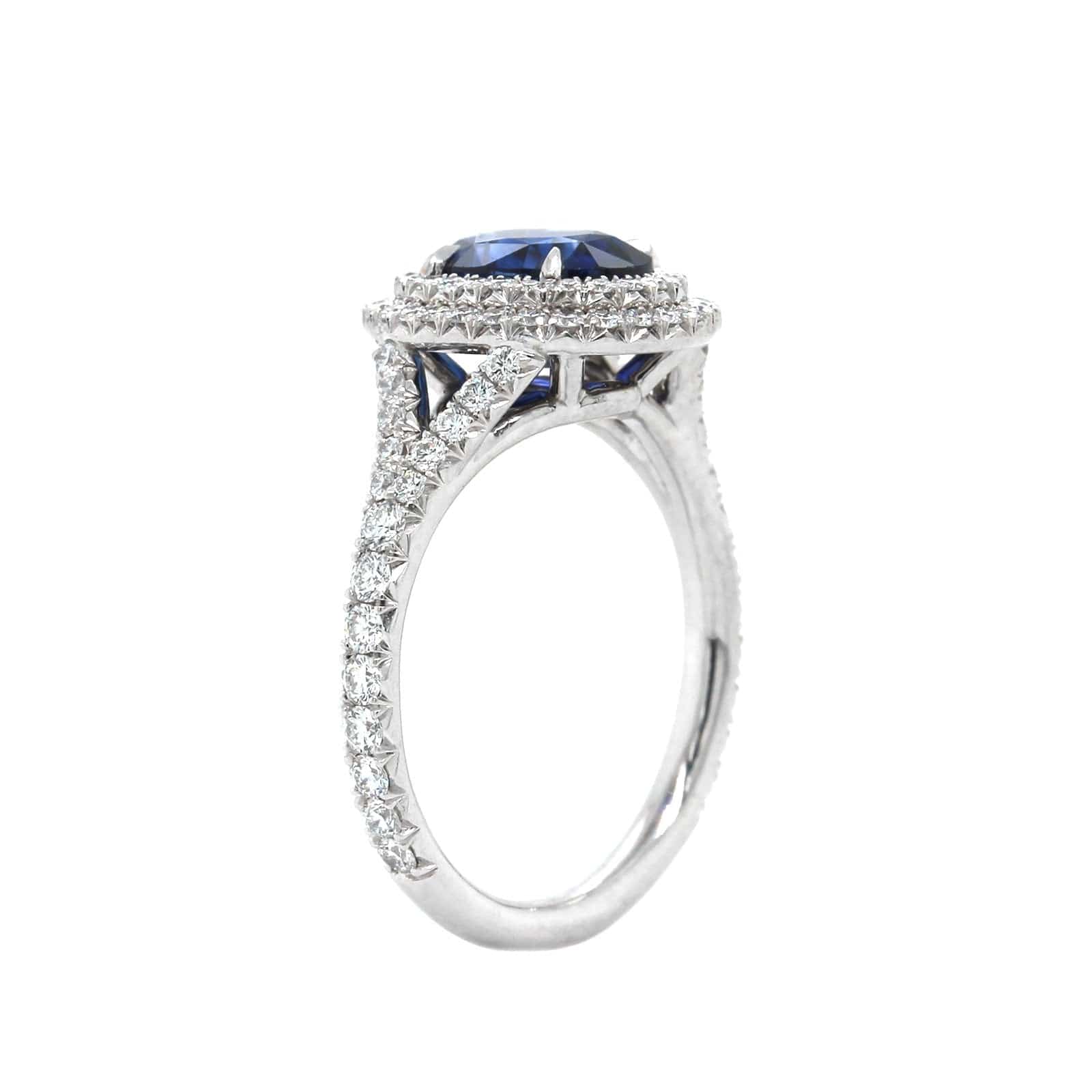 Platinum Oval Sapphire Double Diamond Halo Ring