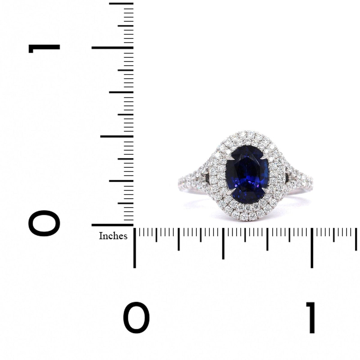 Platinum Oval Sapphire Double Diamond Halo Ring