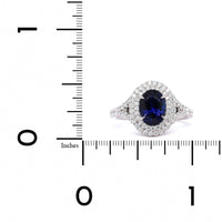 Platinum Oval Sapphire Double Diamond Halo Ring