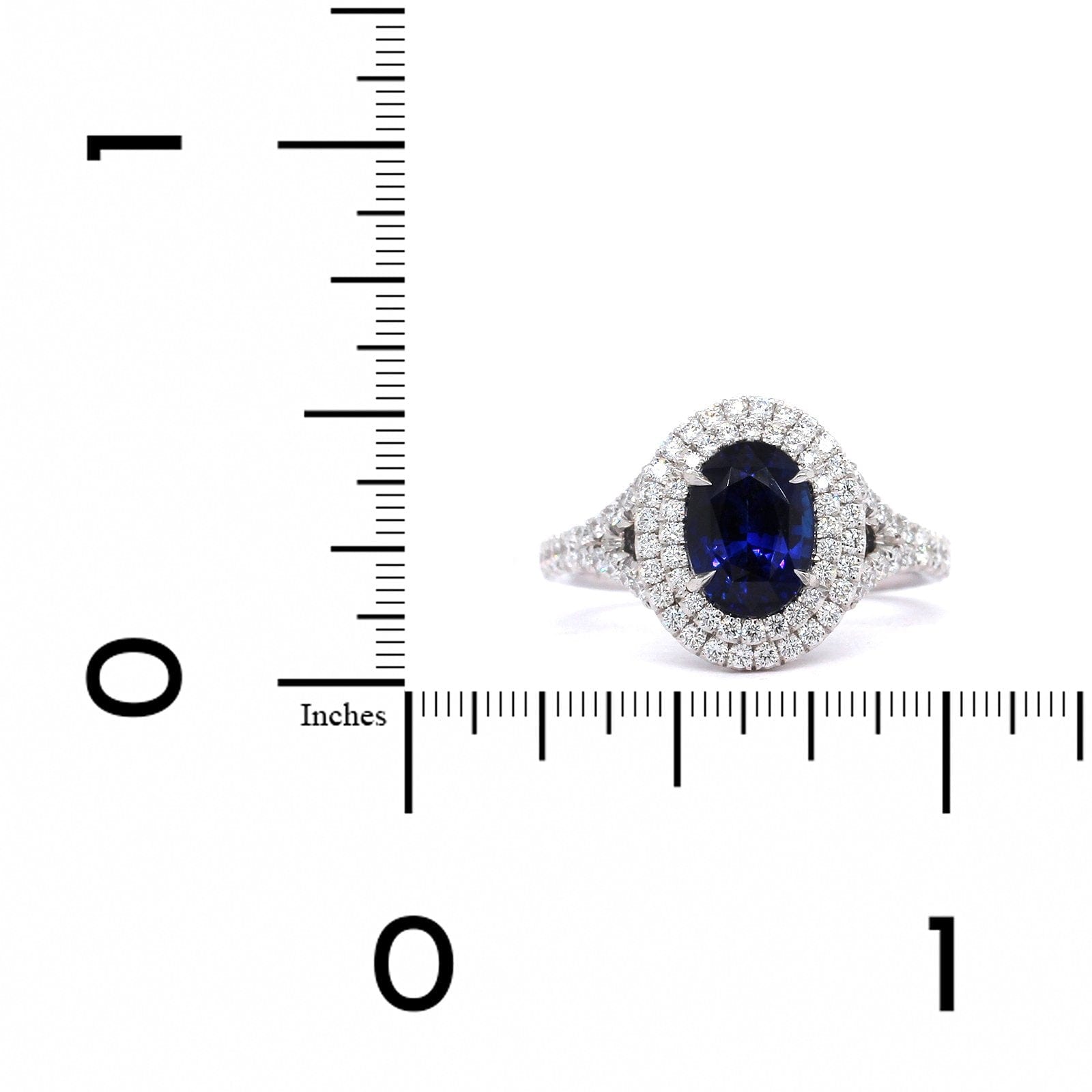 Platinum Oval Sapphire Double Diamond Halo Ring