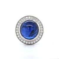 Platinum Cabochon Sapphire Diamond Halo Ring