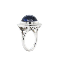 Platinum Cabochon Sapphire Diamond Halo Ring