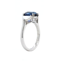 Platinum Oval Sapphire and Half Moon Diamond 3 Stone Ring