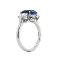 Platinum Cushion Sapphire Ring with Diamond Sides