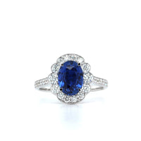 18K White Gold Sapphire and Diamond Halo Ring