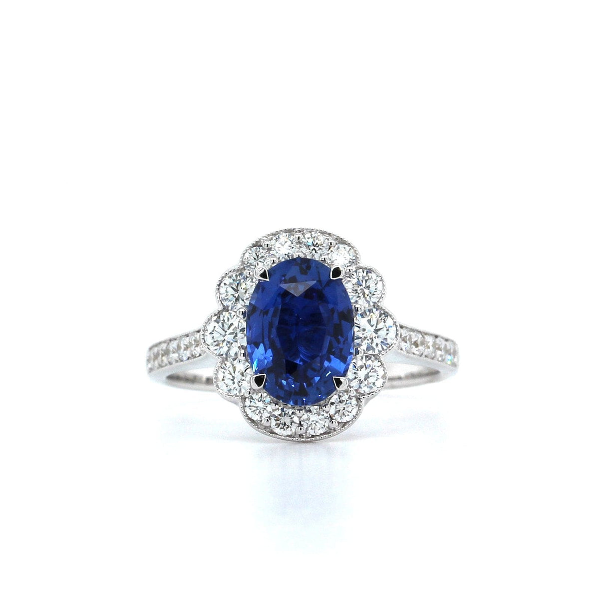 18K White Gold Sapphire and Diamond Halo Ring