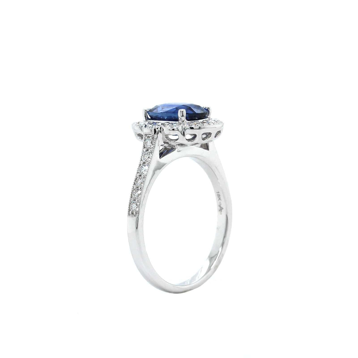 18K White Gold Sapphire and Diamond Halo Ring