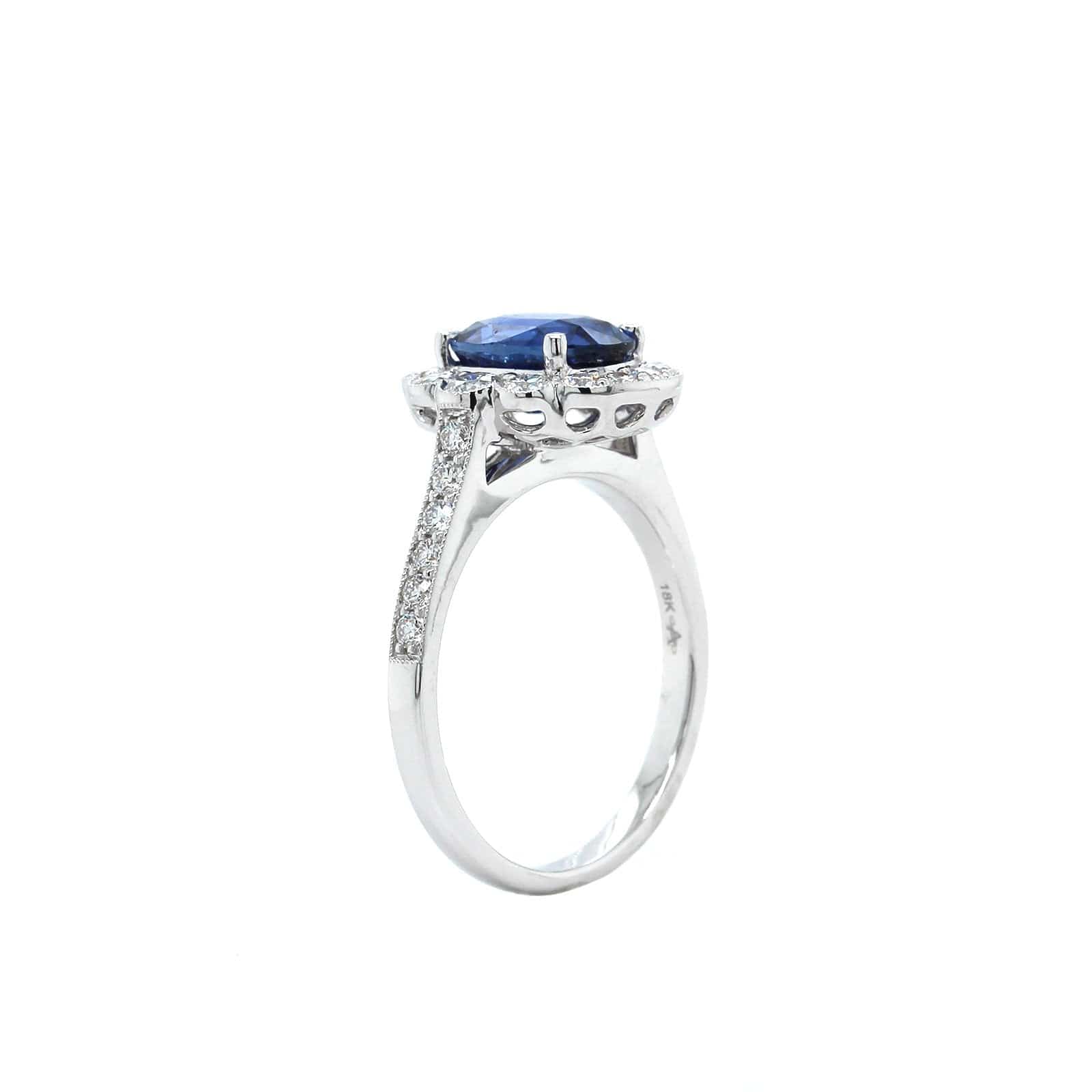 18K White Gold Sapphire and Diamond Halo Ring