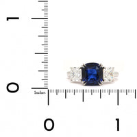 Platinum Cushion Sapphire Diamond 3 Stone Ring