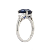 Platinum Oval Sapphire and Half Moon Diamond 3 Stone Ring