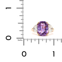 18K Yellow Gold Cushion Purple Sapphire Diamond 3 Stone Ring