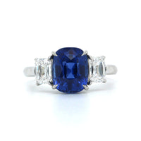 Platinum Cushion Sapphire Diamond 3 Stone Ring